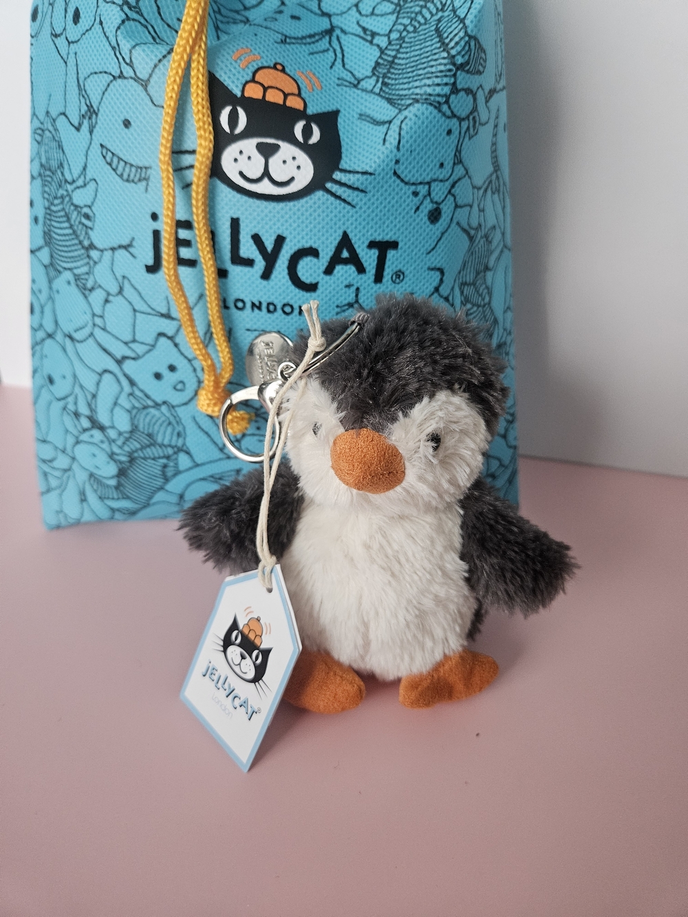 Jellycat Grey, White & Orange Penguin Plush Keyring